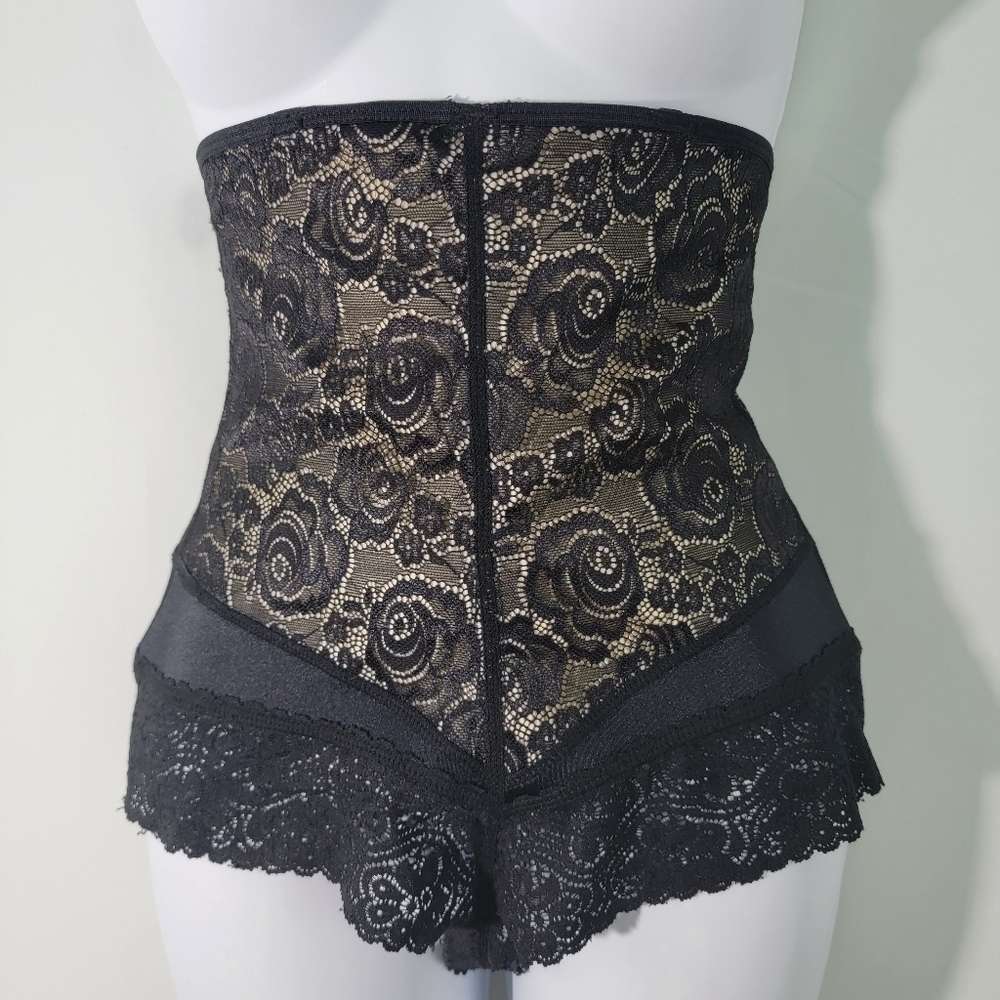 TLC DEMETRA Black High Waisted Brief Women's Shapewear Sexy Lace Thong Size 38